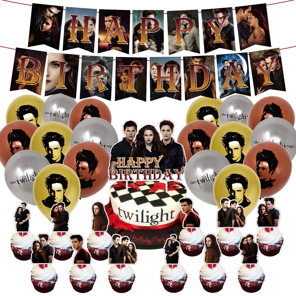 Movie the Twilight Theme Birthday Banners Balloons Decoration Set Vampire Werewolf Cake Toppers Baby Shower Event Party Supplies